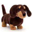 Jellycat Otto Sausage Dog in huge, large and medium sizes plus bag charms, books, bags and other Dachsund designs.