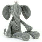 Jellycat Ribble Dog, Elephant and Giraffe soft toys, made with textured corduroy fur, coming with long limbs with weighted ends and hooded eyes.