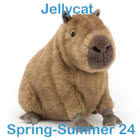 Jellycat Spring-Summer 2024 soft toy collection including Wanderlust Elly, Clyde Capybara and Fun-Guy Robbie plush toys.