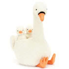 Jellycat Swan plush soft toys including Evelyn and Featherful Swan, which comes with two chicks, both are available with free UK tracked delivery.