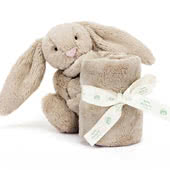Baby Jellycat Bashful Beige Bunny soft toys, comforters, soothers, musical pulls, ring rattles and blankies.