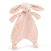 Baby Jellycat Bashful Blush Bunny Soothers, Musical Pulls, Comforters, Ring Rattles and Soft Toys.