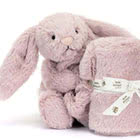 Baby Jellycat Bashful Luxe Azure, Willow, Rosa and Luna Bunny Soothers, Blankies and Soft Toys with Free UK mainland tracked delivery.