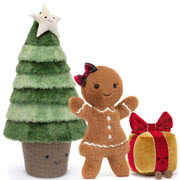 Jellycat Christmas soft toys 2023 including Christmas Trees, Presents, Jolly Gingerbread and Christmas Puddings