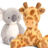 These Keel eco-friendly soft toys are manufactured and filled with 100% recycled polyester made from plastic waste, they come in six animal designs including a lamb, koala, monkey, giraffe, zebra and unicorn.