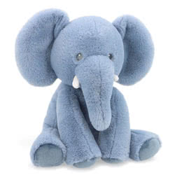 Keeleco Baby Ezra Elephant 25cm from Keel Toys. This larger version is also made from 100% recycled materials. It's a super soft, snuggly elephant coming with mid blue fur, white tusks, long trunk, lovely large ears, and embroidered eyes.