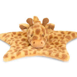 Keeleco Huggy Giraffe Blanket Comforter by Keel Toys. Made from 100% recycled materials, this adorable safari pal comes with super soft orange toned fur with brown life like giraffe patches, brown ossicones, little ears, stitched nostrils, and embroidered