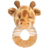 These Keel eco-friendly ring rattles are manufactured and filled with 100% recycled polyester made from plastic waste, they come in seven animal designs including a lamb, koala, monkey, elephant, giraffe, zebra and unicorn.