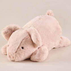 Lilla Stora Bjorn's Pink Pig Soft Toy 40cm, premium quality materials, Knorris the pink pig lies on his tummy with its legs out.