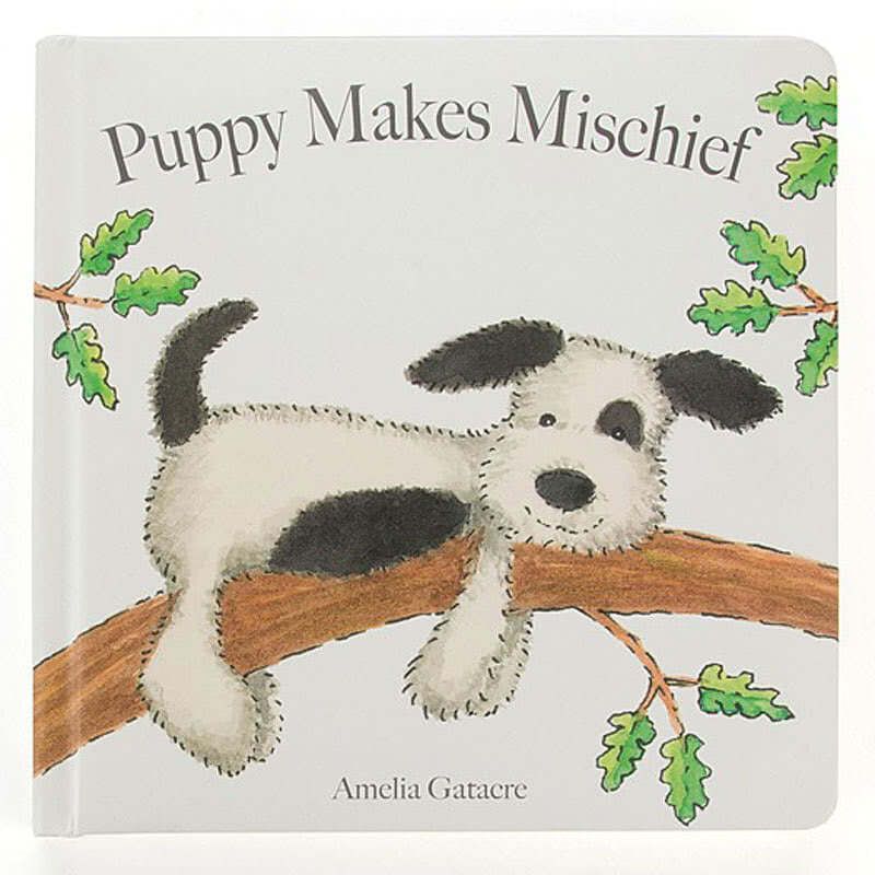 jellycat puppy makes mischief