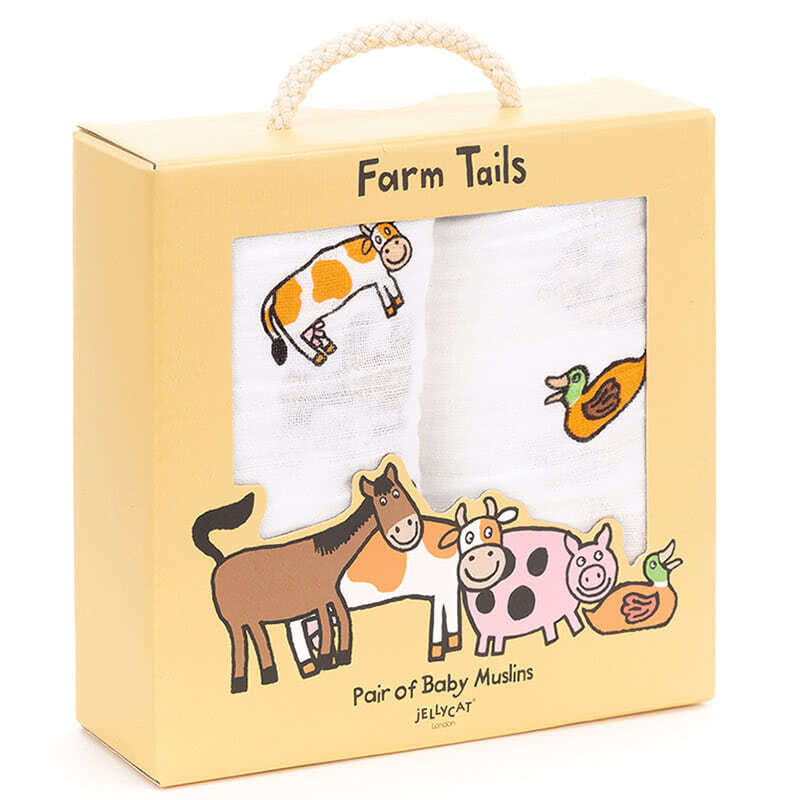 Jellycat Farm Tails Pair Of Muslins