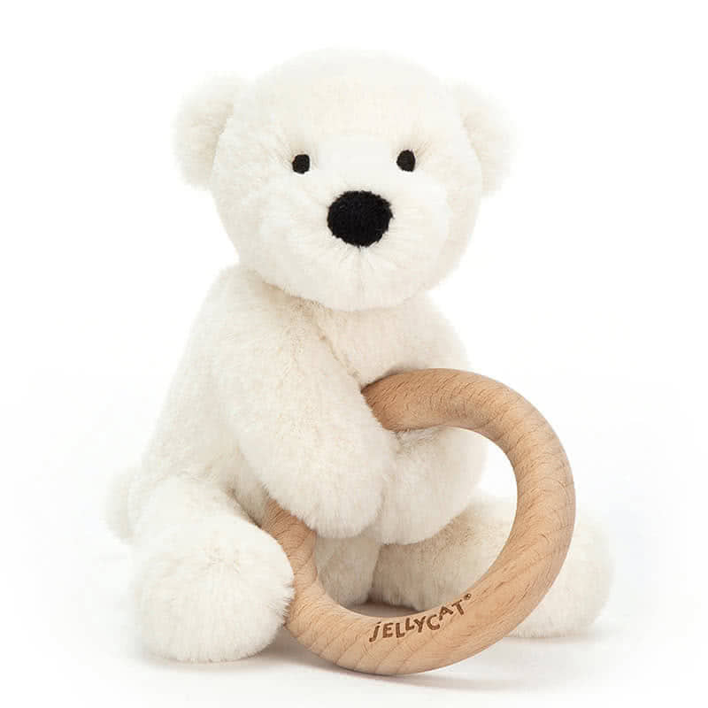 Little JellycatShooshu Polar Bear Wooden Ring Toy