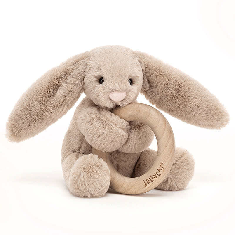 JellycatBashful Beige Bunny Wooden Ring Toy