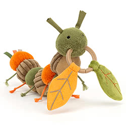 Jellycat Christopher Caterpillar Activity Toy, bobbly orange & green segments, knotty 
legs, a fawn coloured cordy tummy and two green antennae.