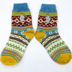 Moomin Fair Isle Moomin Socks. Stay warm with these super stylish and soft Moomin Fair Isle socks. Coming with a fun vibrant pattern in tones of blue, green, and brown. These are perfect for wearing with boots during autumn or winter!.On the ankle of each