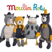 Moulin Roty Les Moustaches designs are a premiere baby and infant range. It includes soft toys, ring rattles, comforters, activity toys and soft balls, all coming with a cat theme, although owls have now been added..