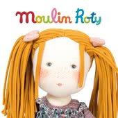 Moulin Roty Les Rosalies includes this selection of classic soft toy rag dolls. They come in three different sizes with assorted clothing and hair styles. They have illustrated faces and powder-pink cheeks..