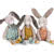 Moulin Roty Trois Petits Lapins (three little rabbits) center upon Clay, Ochre and Sage rabbits, all of which come in two soft toy sizes with a matching baby comforter.