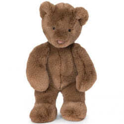 Introducing Moulin Roty Arthur et Louison Brown Bear. This super soft, cuddly teddy bear comes with fluffy mocha brown fur, little perky ears, black glossy eyes, a small velvet beige nose, bobtail and well proportioned arms and legs.