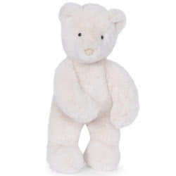 Moulin Roty Arthur et Louison Cream Bear. This super soft, cuddly teddy bear comes with fluffy cream fur, little perky ears, black glossy eyes, a delicate velvet cream nose, bobtail and well proportioned arms and legs. The attention to detail is simply be