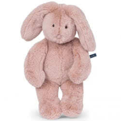 Moulin Roty Arthur et Louison Pink Rabbit. This super soft, cuddly bunny comes with fluffy dusty rose pink fur, lovely long ears, black glossy eyes, delicate velvet matching nose, fluffy bobtail and well proportioned arms and legs.