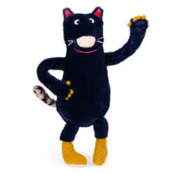Moulin Roty Chacha Les Schmouks. This quirky cat comes with the softest navy fur, big beautiful eyes, fine whiskers, large soft nose, leopard print tail and a huge smile. Also featuring, soft mustard paws and matching booties.