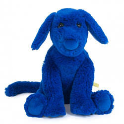 Moulin Roty Ecole des Loisirs Chien Bleu. Based on the book collaboration with famous French publishing company Ecole des Loisirs. This vibrant pup comes with a soft royal blue coat, long tail, floppy ears and green eyes.