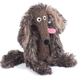 Moulin Roty Ecole des Loisirs Dumpster Dog in small. Based on the book collaboration with famous French publishing company 'L'Ecole des Loisirs', this quirky canine is full of charm and character. Coming with a soft ruffled tummy, brown sha