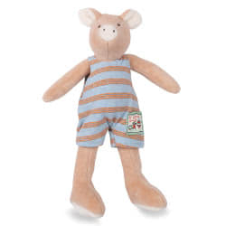 Moulin Roty La Grande Famille Tiny Philemon Pig. Another adorable addition to the La Grande Famille range. Philemon Pig comes with a sweet embroidered face, a stripey blue removable romper, and a cute snout. A perfect farm yard pal for little ones!
