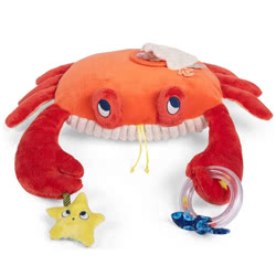 Moulin Roty Les Aventures De Paulie Activity Crab. This can also be a hanging activity toy with lots of well thought out  baby entertainment, from it's optical prism stored in the limpet shell attached to it's back,   to it's rattle and it&