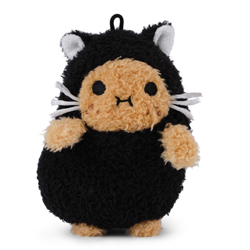 Noodoll Black Cat Ricespud Mini Plush Toy. Coming with a super soft, fluffy black and biscuit-brown fur body, little whiskers and alert lined ears. Featuring a handy Velcro strap and keyring loop so you can attach or hang this little kitty anywhere.