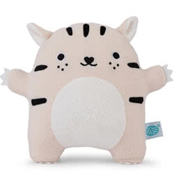 Noodoll White Ricetiger Plush Toy. Featuring beautifully embroidered details including the  cheeky grin and spiky tooth. It comes with a soft cream fur body, a white tummy, the typical black stripes and the cutest fluffy pom-pom tail.