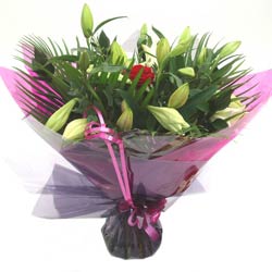 Hand Tied Flower Bouquet Just For You lily and rose flowers for Nottingham delivery.