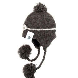 Pachamama Scafell Brown Chullo. They come with ear flaps and decorative braids finished with fluffy bobbles. Price: 10.95 with UK and International delivery on all Pachamama Scafell Bark Chullos.