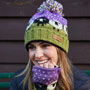 Pachamama Knitwear Black Sheep Roll Back Bobble Beanie Purple together