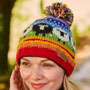 Pachamama Knitwear Black Sheep Roll Back Bobble Beanie Rainbow side
