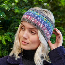 Pachamama Knitwear Bloomsbury Headband ear warmers, features colourful fair-isle patterns, hand-knitted, 100% wool, fleece lined.