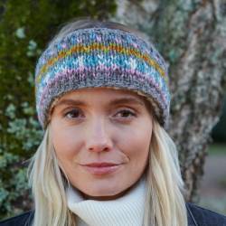 Pachamama Knitwear Braemar Headband, features soft pastel patterns with a Sherpa fleece lining, 100% wool.