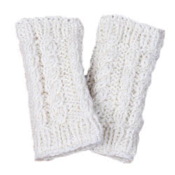 Pachamama Knitwear Chamonix Handwarmer Cream fingerless gloves, cable knit design, hand knitted in 100% wool, fleece lined.