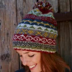 Pachamama Knitwear Classic Fairisle Bobble Beanie Hat Rust, simple fair isle patterns, handknitted, 100% wool.