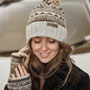 Pachamama Knitwear Classic Fairisle Roll Back Bobble Beanie Natural front
