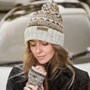 Pachamama Knitwear Classic Fairisle Roll Back Bobble Beanie Natural side