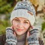 Pachamama Knitwear Classic Fairisle Roll Back Bobble Beanie Natural together