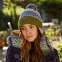 Pachamama Knitwear Classic Fairisle Roll Back Bobble Beanie Olive more