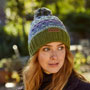 Pachamama Knitwear Classic Fairisle Roll Back Bobble Beanie Olive side