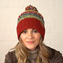 Pachamama Knitwear Classic Fairisle Rust Roll Back Bobble Beanie front