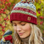 Pachamama Knitwear Classic Fairisle Rust Roll Back Bobble Beanie glove