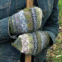 Pachamama Classic Fairisle Glove Mitts Olive wearing