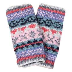 Pachamama Knitwear Oatmeal Finisterre Handwarmer fingerless gloves, colourful and classic fairisle pattern, handknitted 100% wool, fleece lined.
