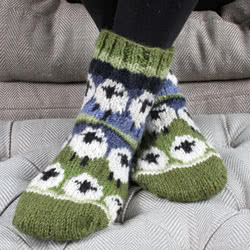 Pachamama Knitwear Sofa Socks are handknitted, fairly traded, made from 100% wool, to fit women's UK 4-7 shoe size.